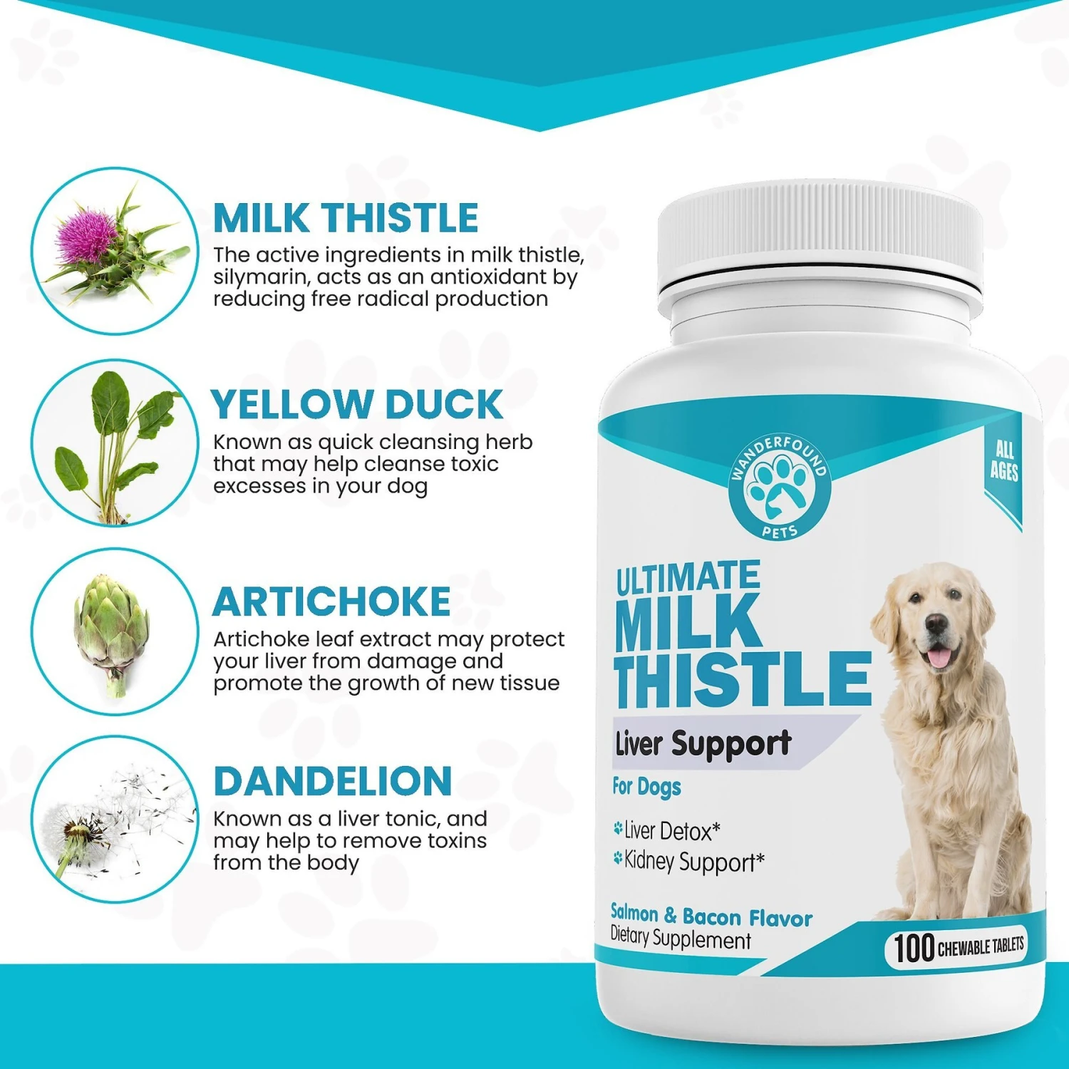 Wanderfound Pets Milk Thistle Liver Support Salmon & Bacon Flavor Dog Supplement, 100 Count 4 Wanderfound Pets Milk Thistle Liver Support Salmon & Bacon Flavor Dog Supplement, 100 Count - Image 4