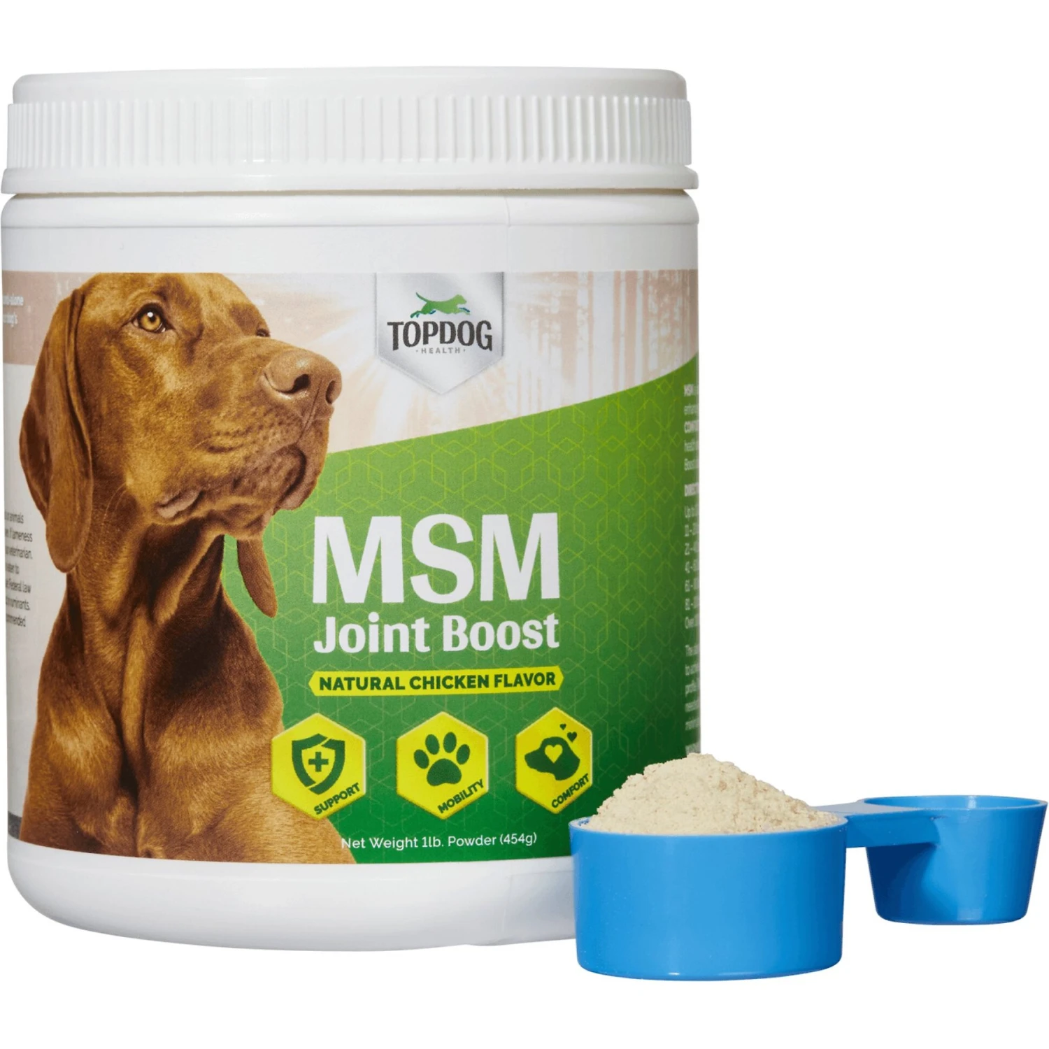 TopDog Health MSM Joint Boost Natural Chicken Flavor Powder Dog Supplement, 1-lb Jar 1 TopDog Health MSM Joint Boost Natural Chicken Flavor Powder Dog Supplement, 1-lb Jar