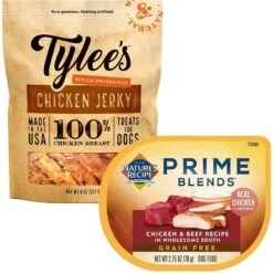 Nature's Recipe Chicken & Beef Recipe In Savory Broth Grain-Free Wet Dog Food & Tylee's Chicken Jerky Dog Treats