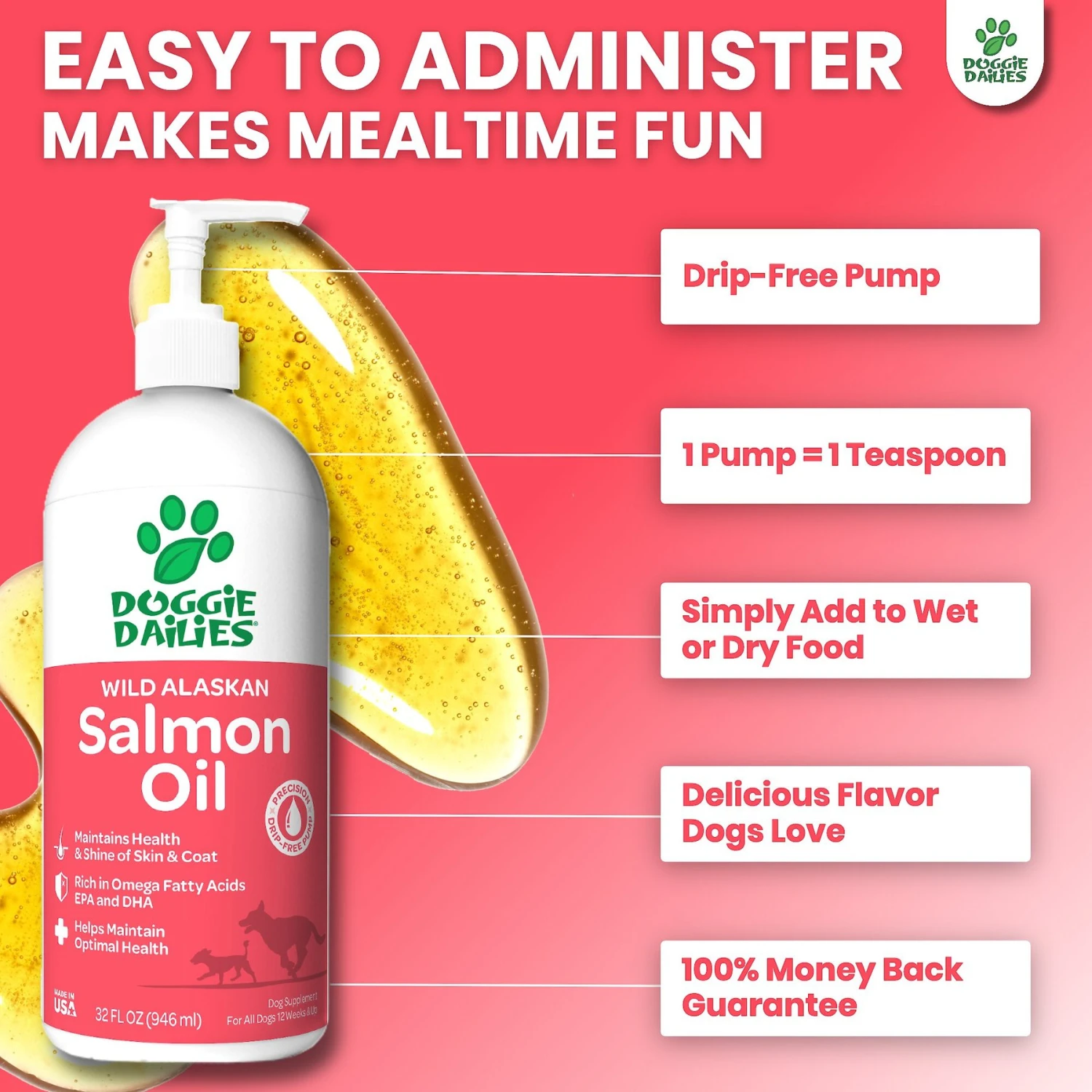 Doggie Dailies Wild Alaskan Salmon Oil Dog Supplement, 32-oz Bottle 4 Doggie Dailies Wild Alaskan Salmon Oil Dog Supplement, 32-oz Bottle - Image 4