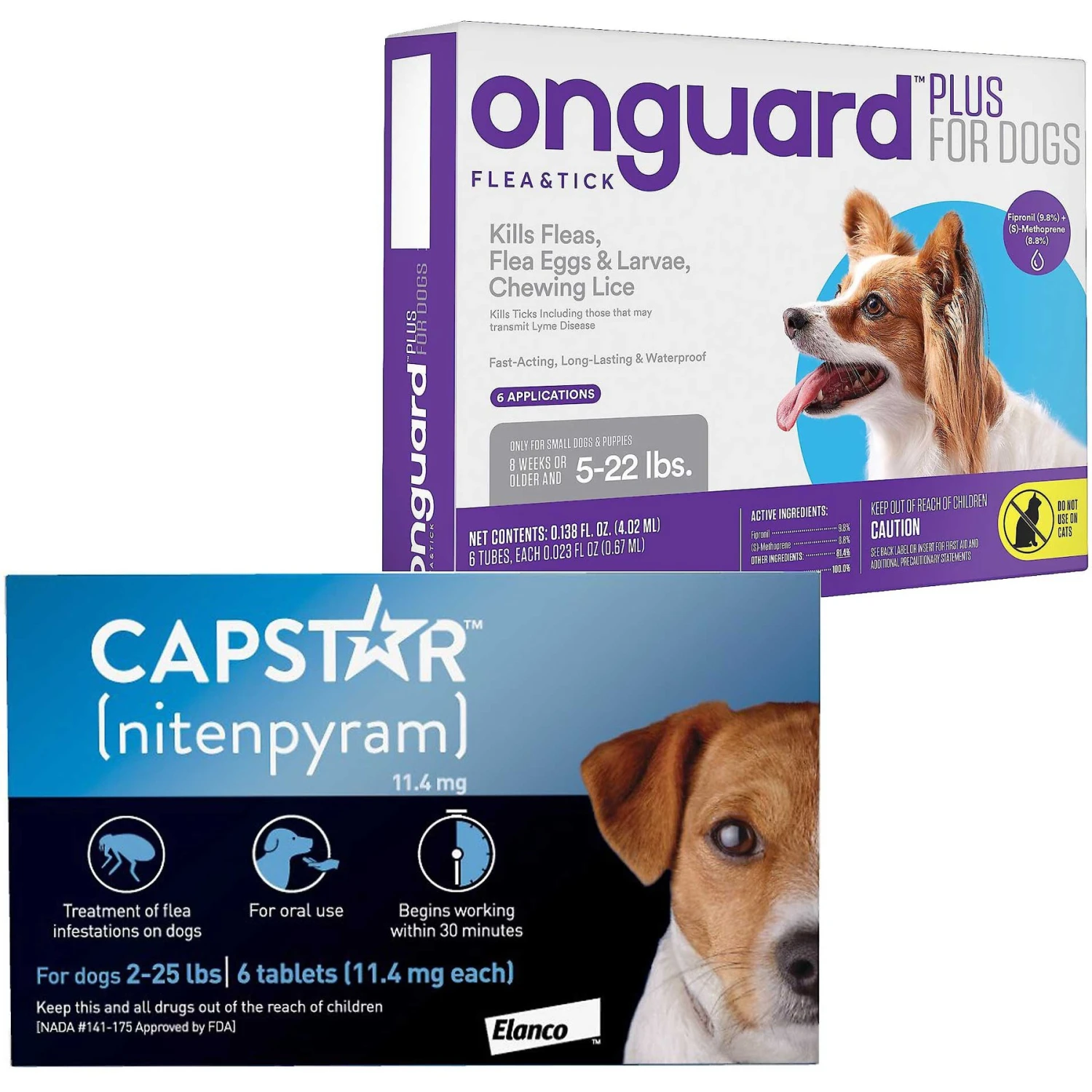 Capstar Flea Oral Treatment For Dogs, 2-25 Lbs & Onguard Plus Flea & Tick Spot Treatment For Dogs, 5-22 Lbs 1 Capstar Flea Oral Treatment For Dogs, 2-25 Lbs & Onguard Plus Flea & Tick Spot Treatment For Dogs, 5-22 Lbs