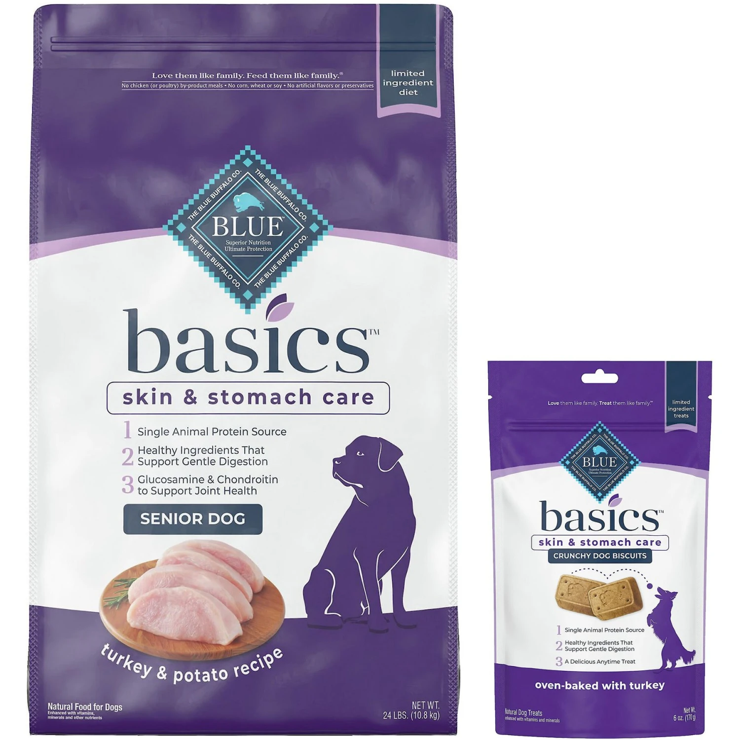 Blue Buffalo Basics Skin & Stomach Care Turkey & Potato Recipe Senior Dry Dog Food & Blue Buffalo Basics Skin & Stomach Care Biscuits Turkey & Potato Dog Treats 1 Blue Buffalo Basics Skin & Stomach Care Turkey & Potato Recipe Senior Dry Dog Food & Blue Buffalo Basics Skin & Stomach Care Biscuits Turkey & Potato Dog Treats