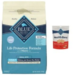 Blue Buffalo Life Protection Formula Small Bite Adult Chicken & Brown Rice Recipe Dry Dog Food & Blue Buffalo Health Bars Baked With Bacon, Egg & Cheese Dog Treats