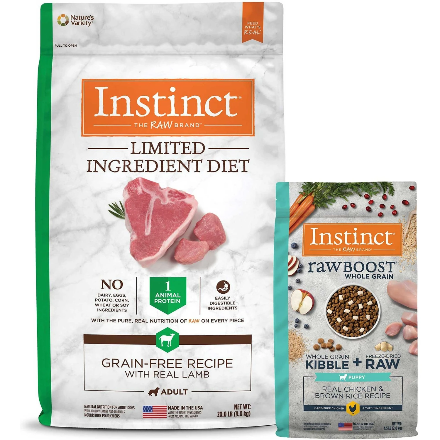 Instinct Limited Ingredient Diet Grain-Free Recipe With Real Lamb Freeze-Dried Raw Coated Dry Dog Food & Instinct Raw Boost Puppy Whole Grain Real Chicken & Brown Rice Recipe Freeze-Dried Raw Coated Dry Dog Food 1 Instinct Limited Ingredient Diet Grain-Free Recipe With Real Lamb Freeze-Dried Raw Coated Dry Dog Food & Instinct Raw Boost Puppy Whole Grain Real Chicken & Brown Rice Recipe Freeze-Dried Raw Coated Dry Dog Food