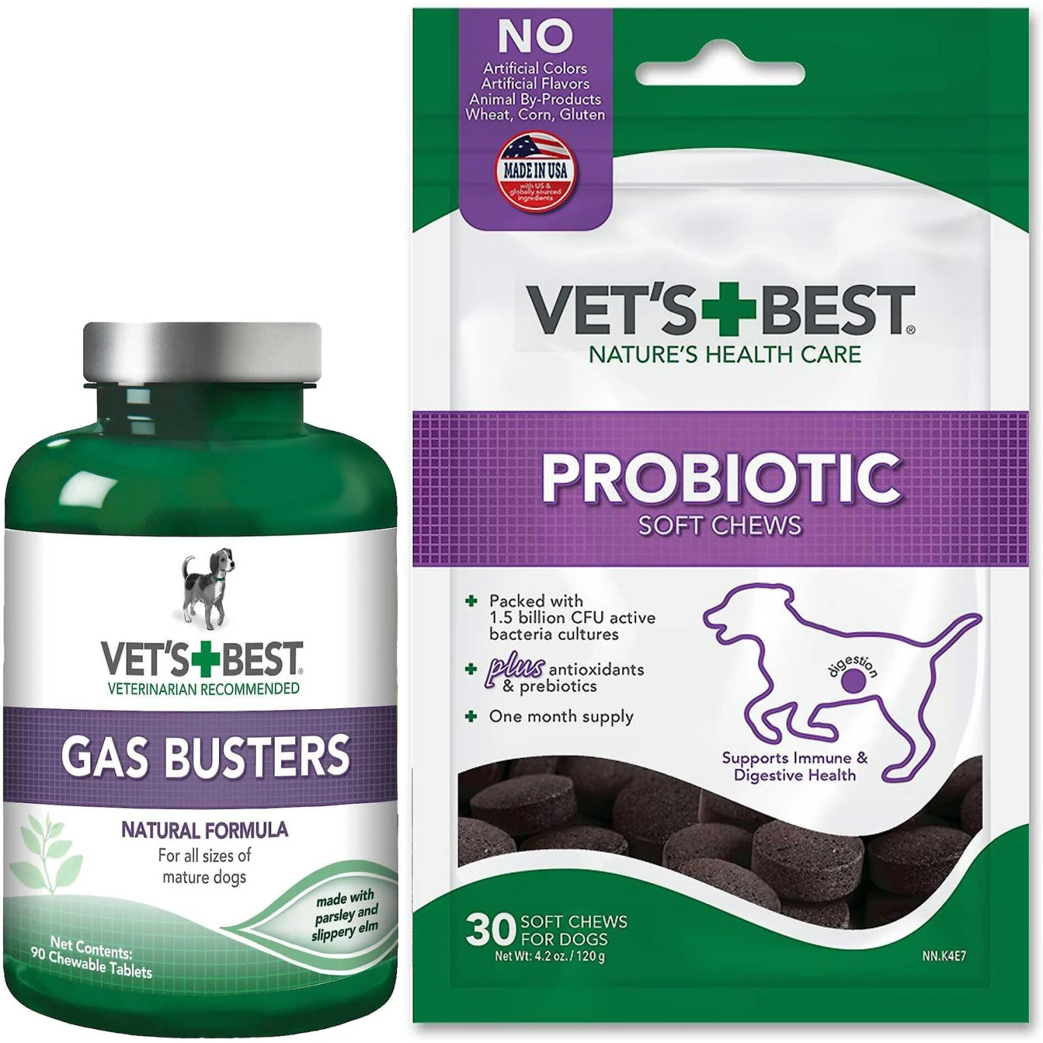 Vet's Best Gas Busters Chewable Tablets Digestive Supplement For Dogs & Vet's Best Probiotic Chicken Flavored Soft Chews Digestive Supplement For Dogs 1 Vet's Best Gas Busters Chewable Tablets Digestive Supplement For Dogs & Vet's Best Probiotic Chicken Flavored Soft Chews Digestive Supplement For Dogs
