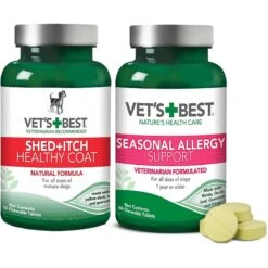 Vet's Best Shed+Itch Healthy Coat Chewable Tablets Skin & Coat Supplement For Dogs & Vet's Best Chewable Tablets Allergy Supplement For Dogs