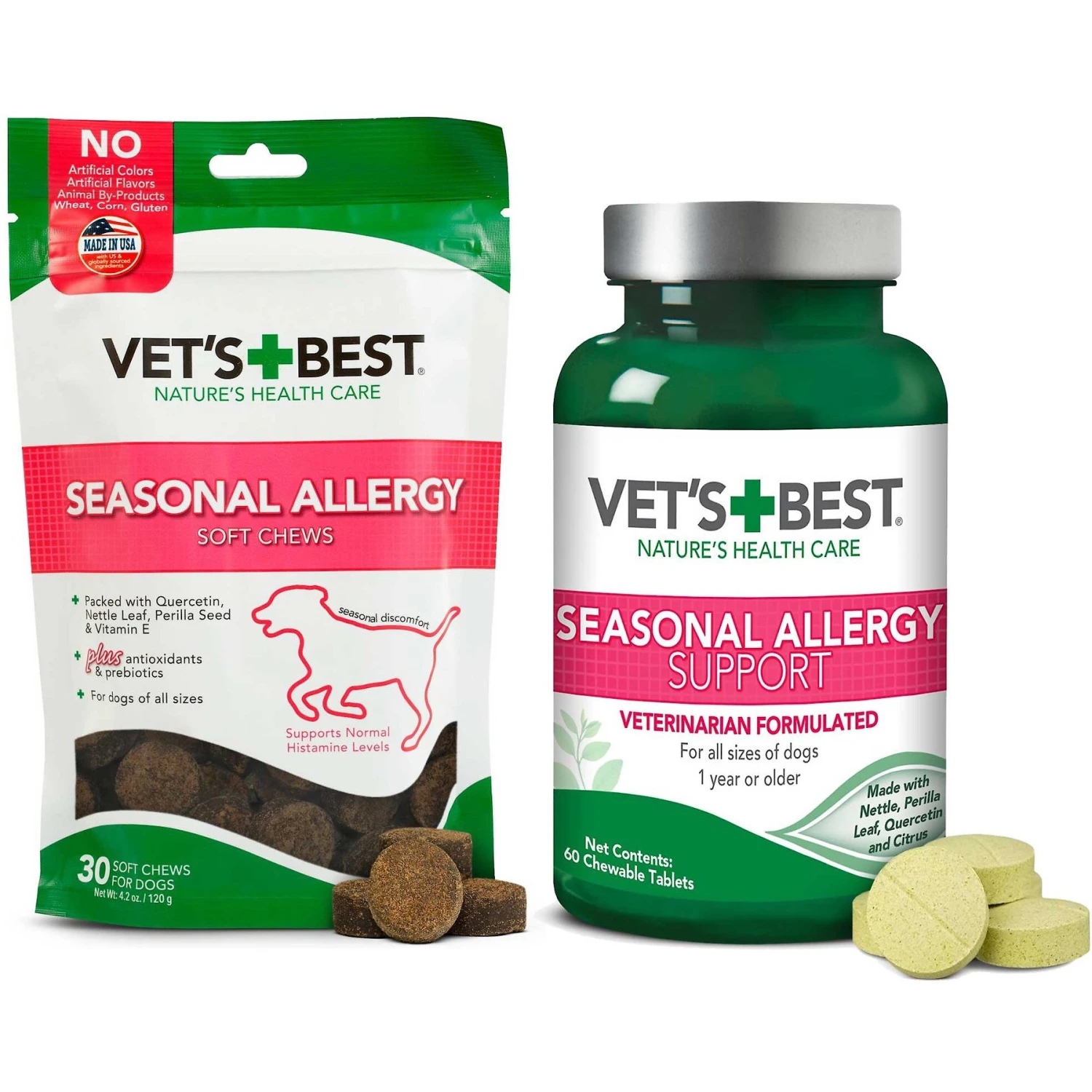 Vet's Best Chicken Flavored Soft Chews Allergy Supplement For Dogs & Vet's Best Chewable Tablets Allergy Supplement For Dogs 1 Vet's Best Chicken Flavored Soft Chews Allergy Supplement For Dogs & Vet's Best Chewable Tablets Allergy Supplement For Dogs