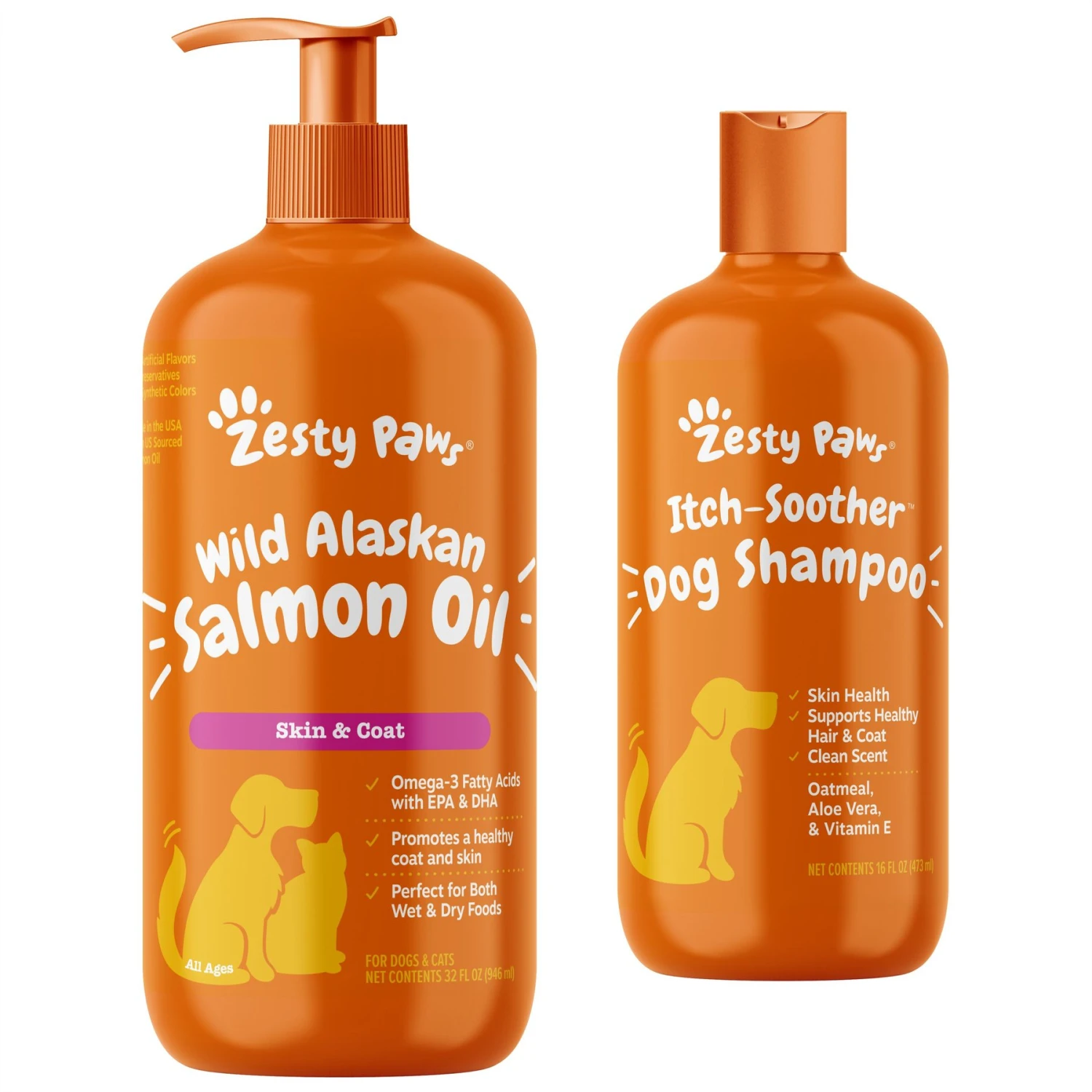 Zesty Paws Itch Soother Dog Shampoo With Oatmeal & Aloe Vera, For Skin Moisture & Shiny Coats & Zesty Paws Wild Alaskan Salmon Oil Liquid Skin & Coat Supplement For Dogs & Cats 1 Zesty Paws Itch Soother Dog Shampoo With Oatmeal & Aloe Vera, For Skin Moisture & Shiny Coats & Zesty Paws Wild Alaskan Salmon Oil Liquid Skin & Coat Supplement For Dogs & Cats