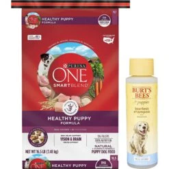 Purina ONE +Plus Natural High Protein Healthy Puppy Formula Dry Puppy Food & Burt's Bees Tearless Puppy Shampoo With Buttermilk For Dogs