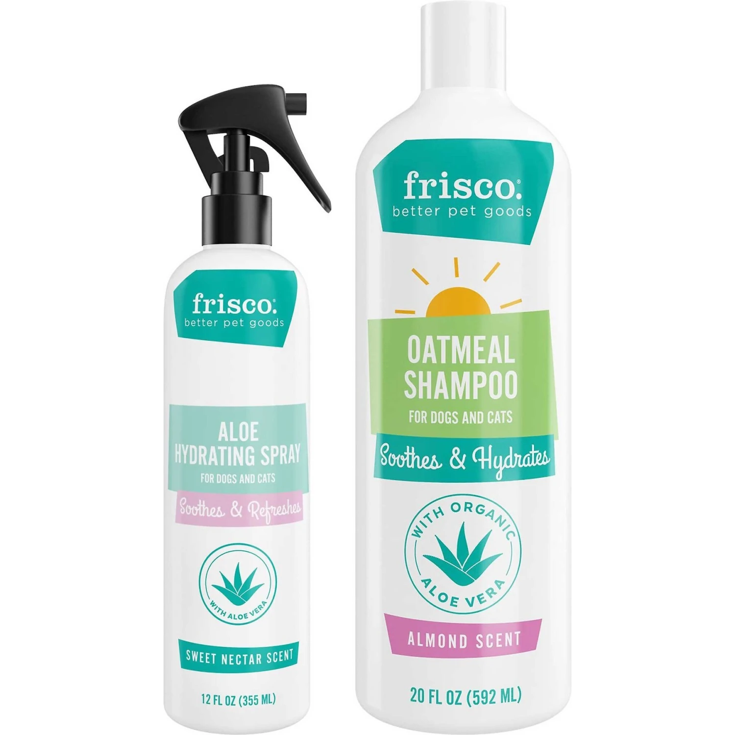 Frisco Aloe Hydrating Dog & Cat Spray, Sweet Nectar Scent & Frisco Oatmeal Dog & Cat Shampoo, Almond Scent 1 Frisco Aloe Hydrating Dog & Cat Spray, Sweet Nectar Scent & Frisco Oatmeal Dog & Cat Shampoo, Almond Scent