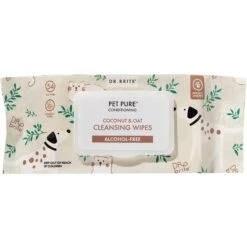 Dr. Brite Pet Pure Conditioning Coconut & Oat Cleansing Dog & Cat Wipes, 54 Count