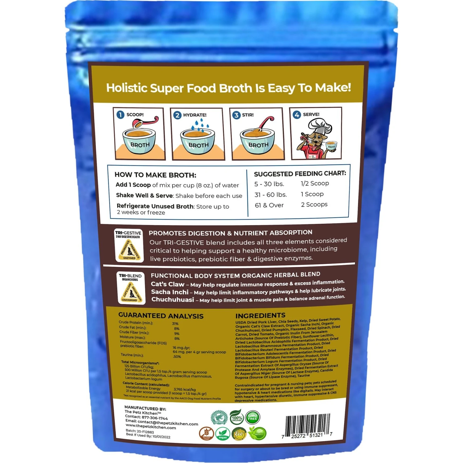 The Petz Kitchen Holistic Super Food Broth Joint Support Pork Flavor Concentrate Powder Dog & Cat Supplement, 4.5-oz Bag 2 The Petz Kitchen Holistic Super Food Broth Joint Support Pork Flavor Concentrate Powder Dog & Cat Supplement, 4.5-oz Bag - Image 2