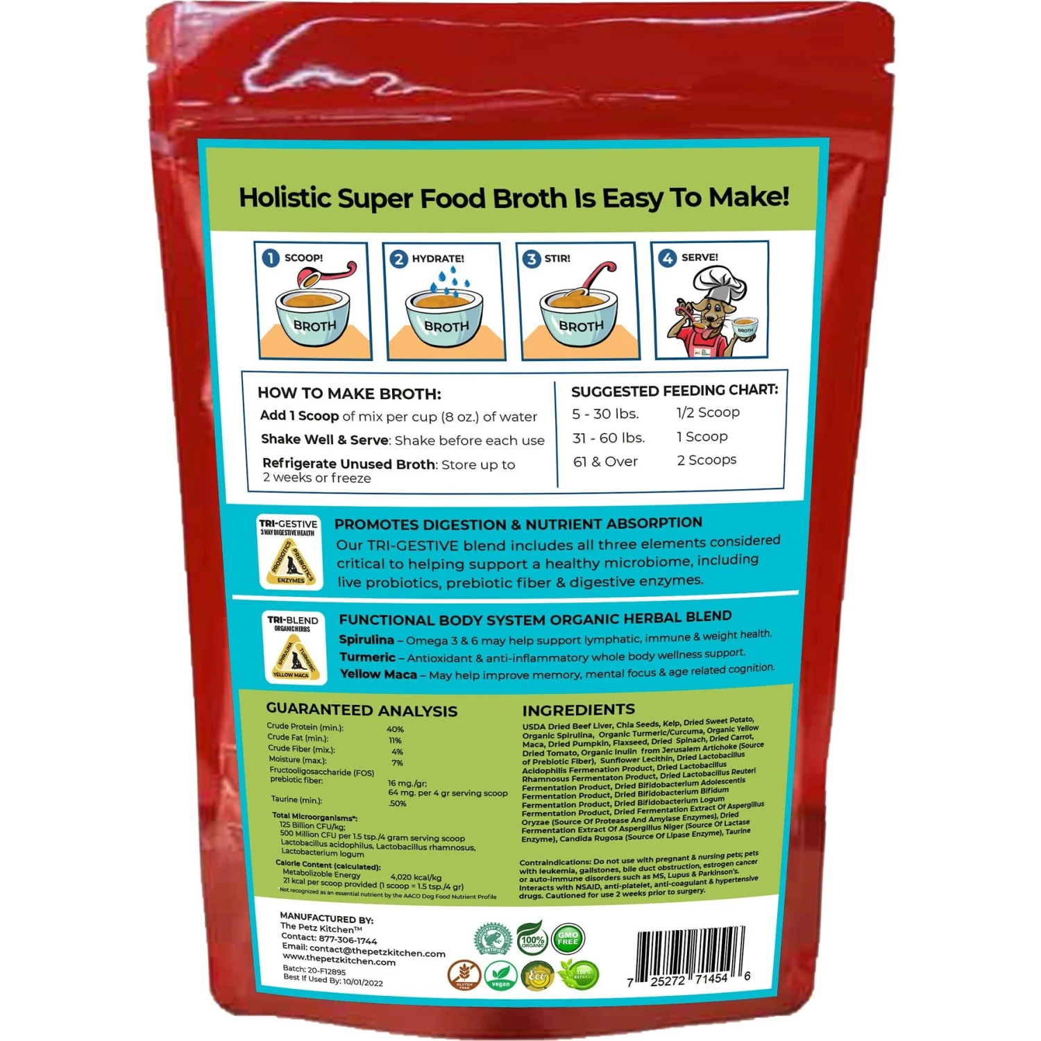 The Petz Kitchen Holistic Super Food Broth One & Done Daily Greens Support Beef Flavor Concentrate Powder Dog & Cat Supplement, 4.5-oz Bag 2 The Petz Kitchen Holistic Super Food Broth One & Done Daily Greens Support Beef Flavor Concentrate Powder Dog & Cat Supplement, 4.5-oz Bag - Image 2