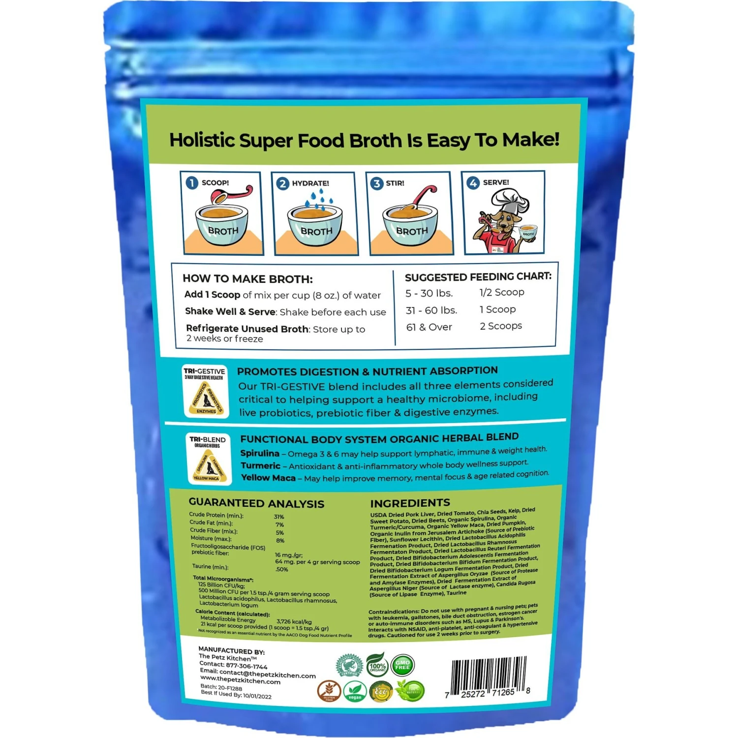 The Petz Kitchen Holistic Super Food Broth One & Done Daily Greens Support Pork Flavor Concentrate Powder Dog & Cat Supplement, 4.5-oz Bag 2 The Petz Kitchen Holistic Super Food Broth One & Done Daily Greens Support Pork Flavor Concentrate Powder Dog & Cat Supplement, 4.5-oz Bag - Image 2