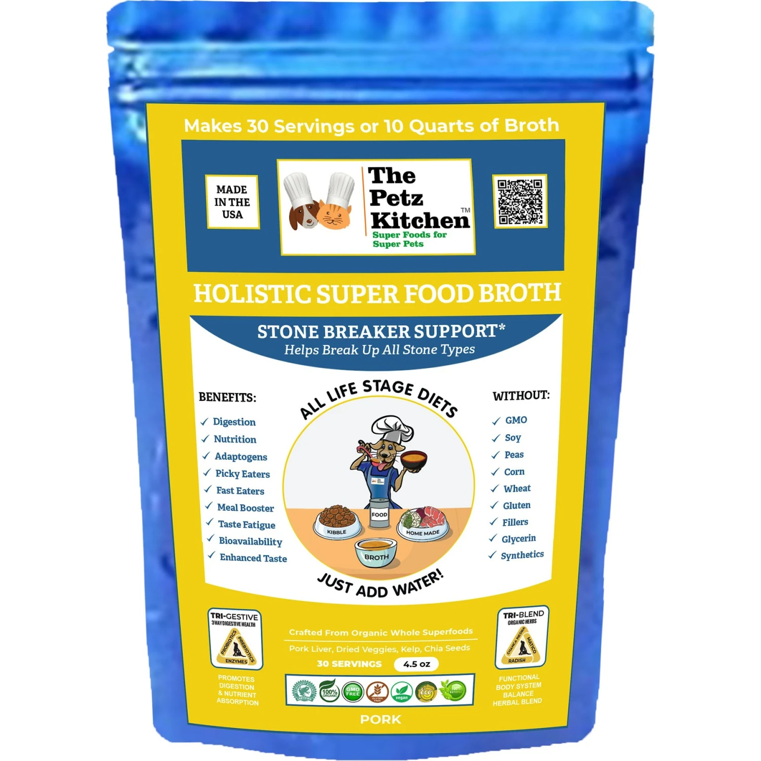 The Petz Kitchen Holistic Super Food Broth Stone Breaker Support Pork Flavor Concentrate Powder Dog & Cat Supplement, 4.5-oz Bag 1 The Petz Kitchen Holistic Super Food Broth Stone Breaker Support Pork Flavor Concentrate Powder Dog & Cat Supplement, 4.5-oz Bag