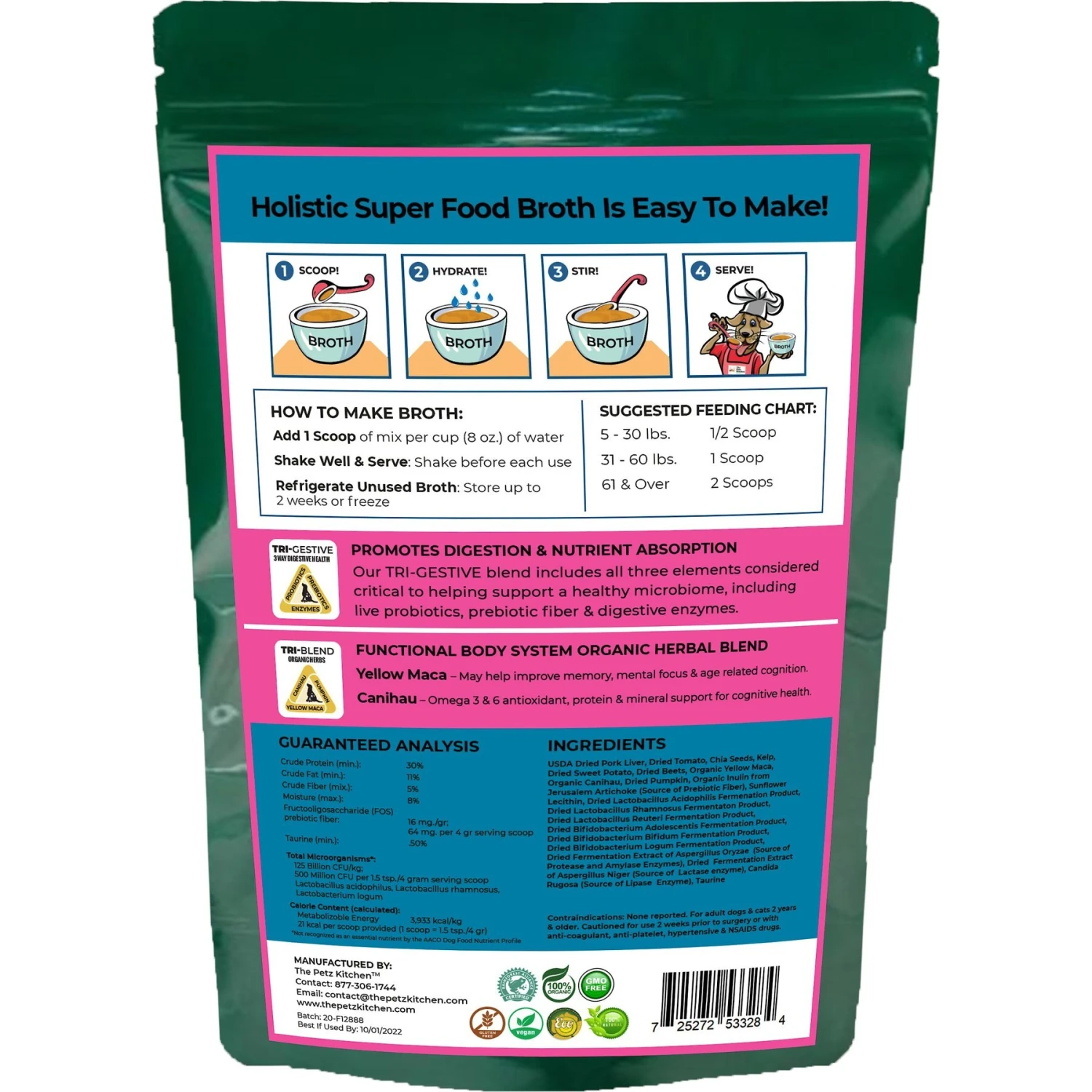 The Petz Kitchen Holistic Super Food Broth Cognitive Support Pork Flavor Concentrate Powder Dog & Cat Supplement, 4.5-oz Bag 2 The Petz Kitchen Holistic Super Food Broth Cognitive Support Pork Flavor Concentrate Powder Dog & Cat Supplement, 4.5-oz Bag - Image 2