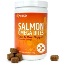 Pet MD Salmon Omega Bites Skin & Coat Support Chews Dog Supplement, 120 Count