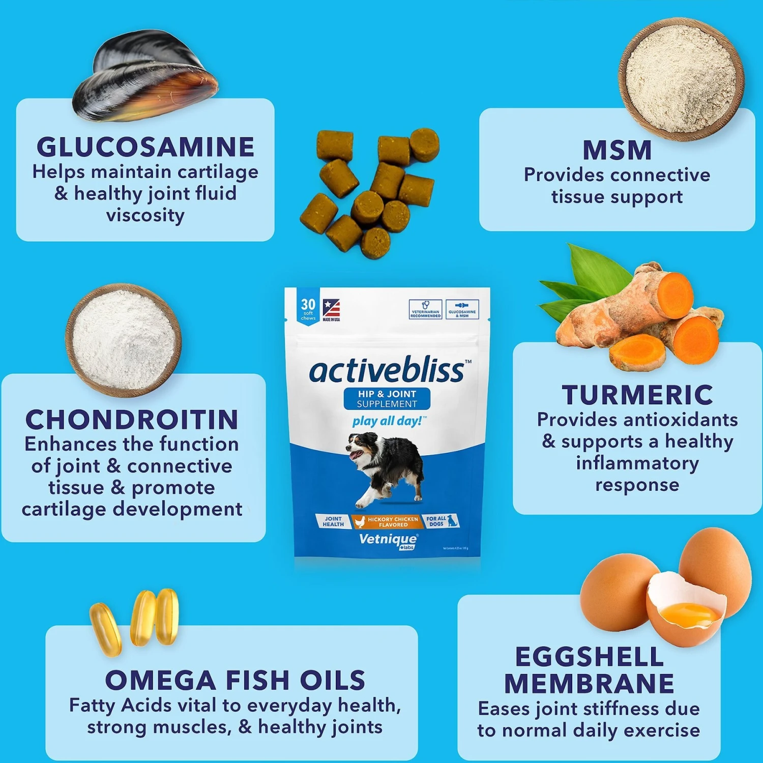 Vetnique Labs Activebliss Hip & Joint Chicken Flavored Soft Chews Joint Supplement For Dogs 5 Vetnique Labs Activebliss Hip & Joint Chicken Flavored Soft Chews Joint Supplement For Dogs - Image 5