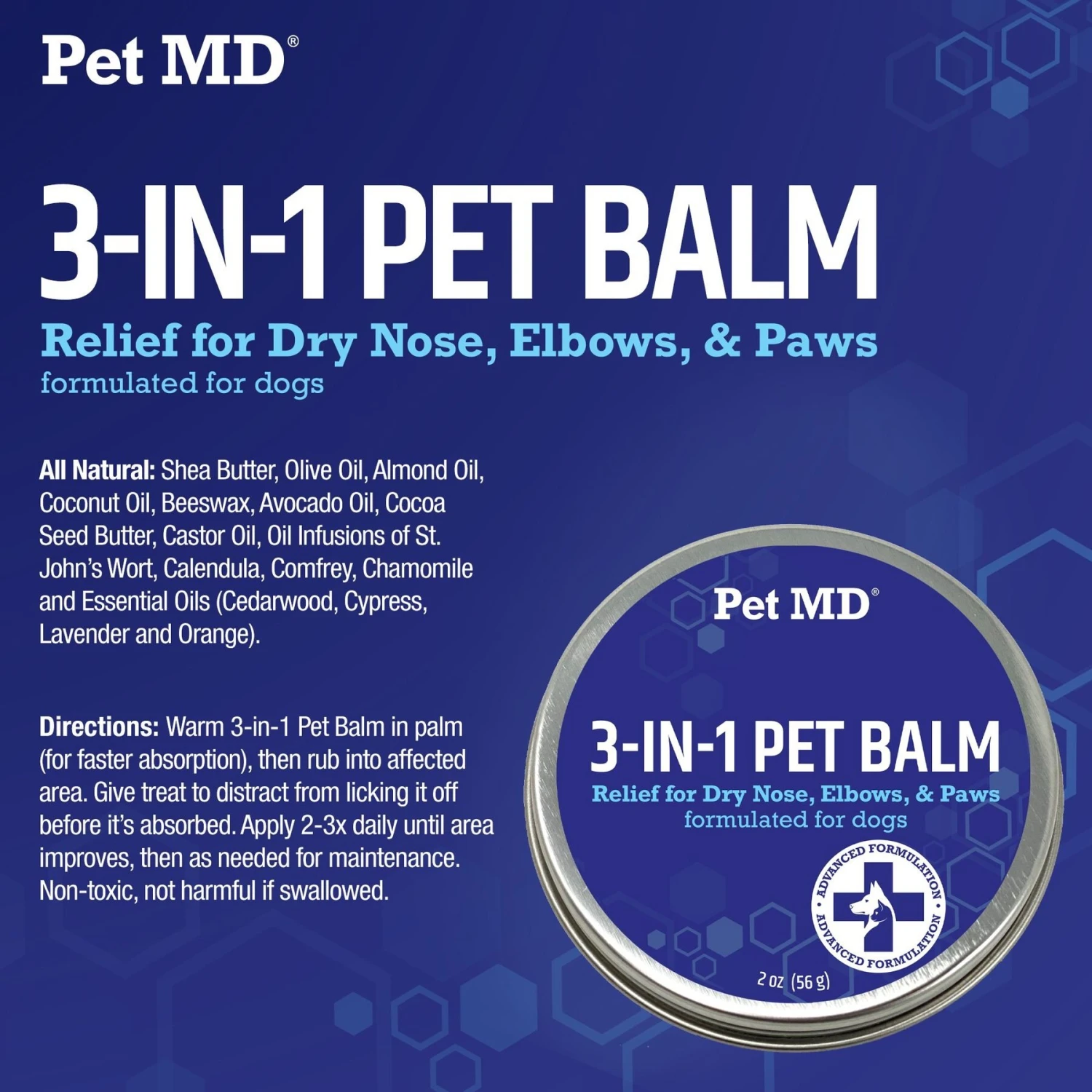 Pet MD Paw Balm 3-in-1 Nose/Snout & Elbow Moisturizer & Paw Protectors Paw Wax With Shea Butter, Coconut Oil, & Beeswax For Dogs, 2-oz Jar 2 Pet MD Paw Balm 3-in-1 Nose/Snout & Elbow Moisturizer & Paw Protectors Paw Wax With Shea Butter, Coconut Oil, & Beeswax For Dogs, 2-oz Jar - Image 2