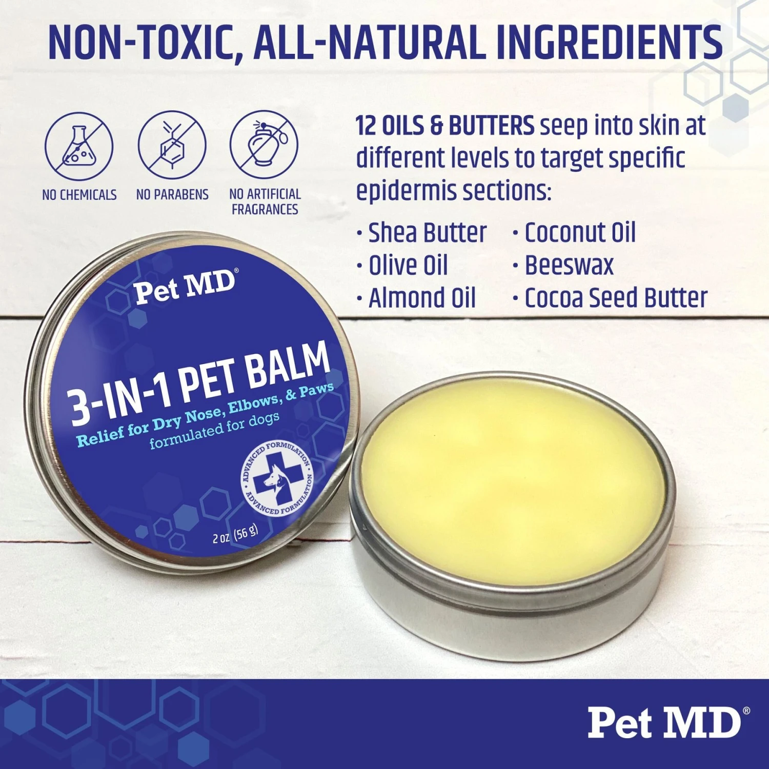 Pet MD Paw Balm 3-in-1 Nose/Snout & Elbow Moisturizer & Paw Protectors Paw Wax With Shea Butter, Coconut Oil, & Beeswax For Dogs, 2-oz Jar 3 Pet MD Paw Balm 3-in-1 Nose/Snout & Elbow Moisturizer & Paw Protectors Paw Wax With Shea Butter, Coconut Oil, & Beeswax For Dogs, 2-oz Jar - Image 3