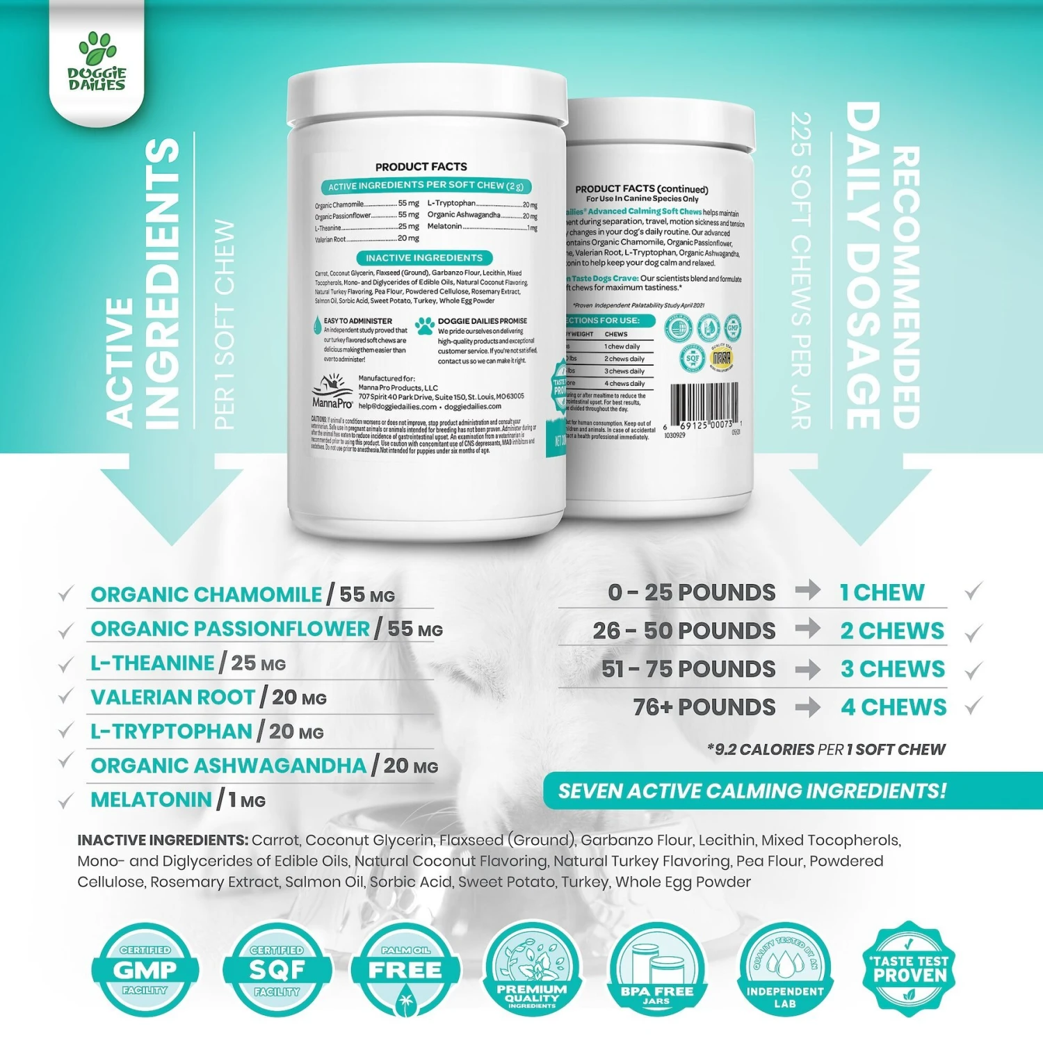 Doggie Dailies Turkey Flavored Calming Soft Chew Dog Supplement, 225 Count 2 Doggie Dailies Turkey Flavored Calming Soft Chew Dog Supplement, 225 Count - Image 2