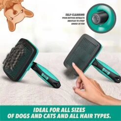 Ruff 'N Ruffus Self-Cleaning Pet Slicker Brush & Nail Clippers, Aqua -Pet Wellness 328853 PT3. AC SS1800 V1633387977