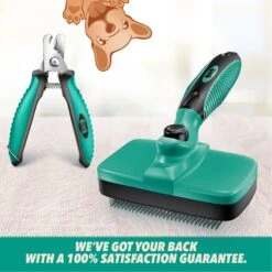 Ruff 'N Ruffus Self-Cleaning Pet Slicker Brush & Nail Clippers, Aqua -Pet Wellness 328853 PT8. AC SS1800 V1633396373
