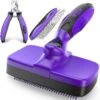 Ruff 'N Ruffus Upgraded Self-Cleaning Pet Slicker Brush & Nail Clippers, Purple