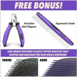 Ruff 'N Ruffus Upgraded Self-Cleaning Pet Slicker Brush & Nail Clippers, Purple -Pet Wellness 328855 PT2. AC SS1800 V1679071284