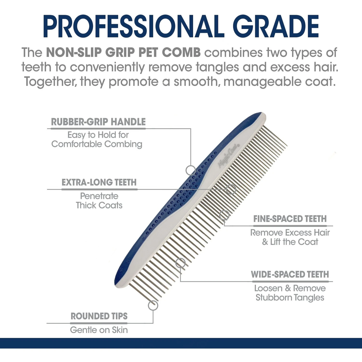 Four Paws Magic Coat Professional Series Non-Slip Grip Dog Comb, Blue 2 Four Paws Magic Coat Professional Series Non-Slip Grip Dog Comb, Blue - Image 2