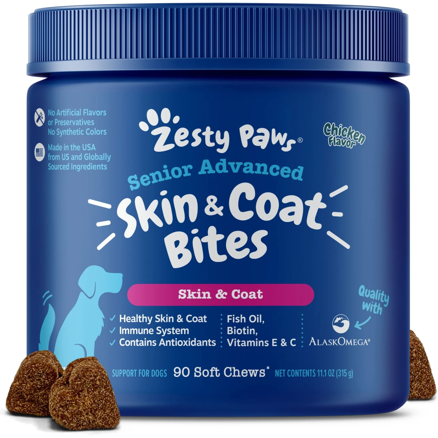 Zesty Paws Advanced Omega Bites Chicken Flavor Soft Chews Skin & Coat Supplement For Senior Dogs 1 Zesty Paws Advanced Omega Bites Chicken Flavor Soft Chews Skin & Coat Supplement For Senior Dogs