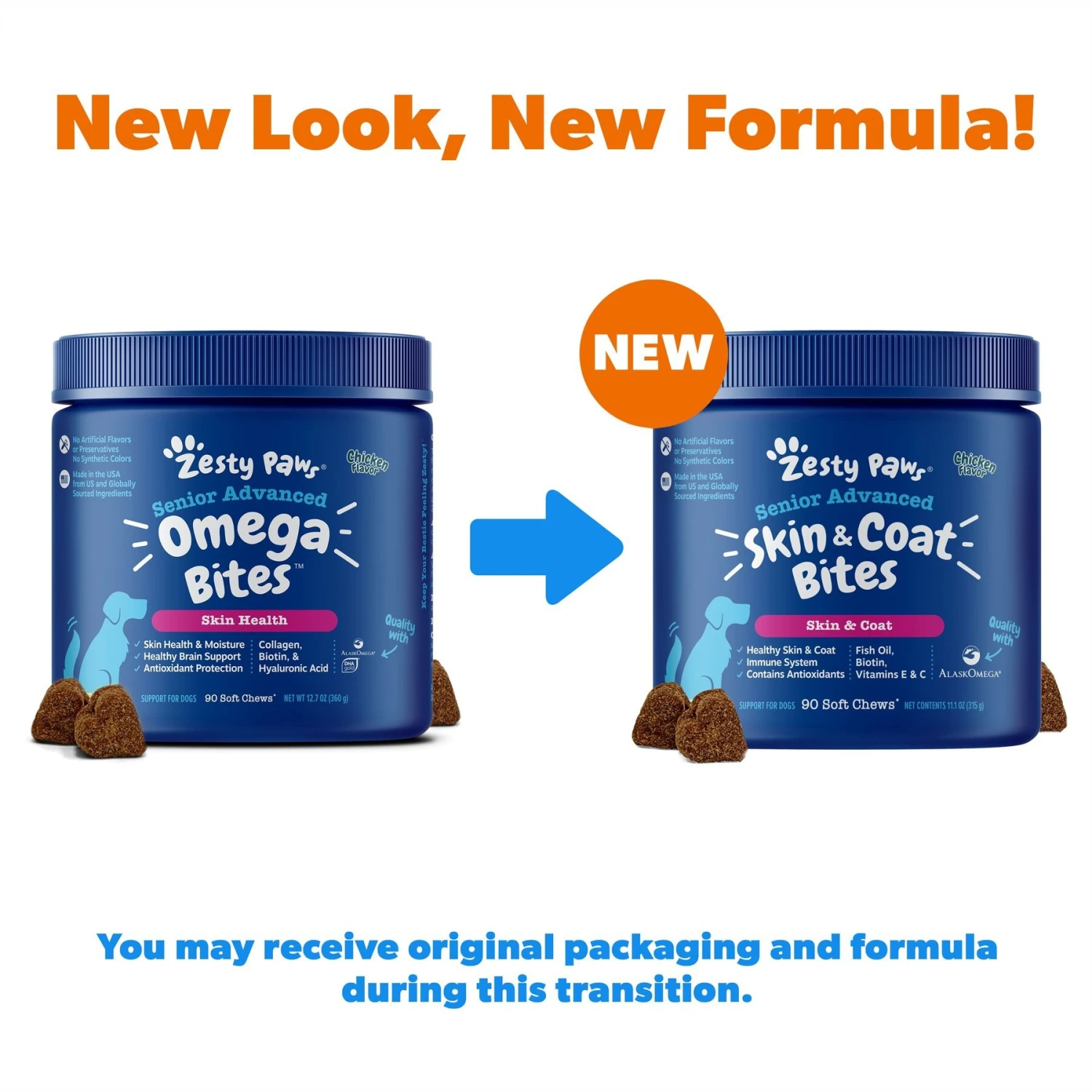 Zesty Paws Advanced Omega Bites Chicken Flavor Soft Chews Skin & Coat Supplement For Senior Dogs 2 Zesty Paws Advanced Omega Bites Chicken Flavor Soft Chews Skin & Coat Supplement For Senior Dogs - Image 2