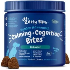 Zesty Paws Senior Advanced Calming + Cognition Bites Chicken Flavor Soft Chews Composure Supplement For Dogs