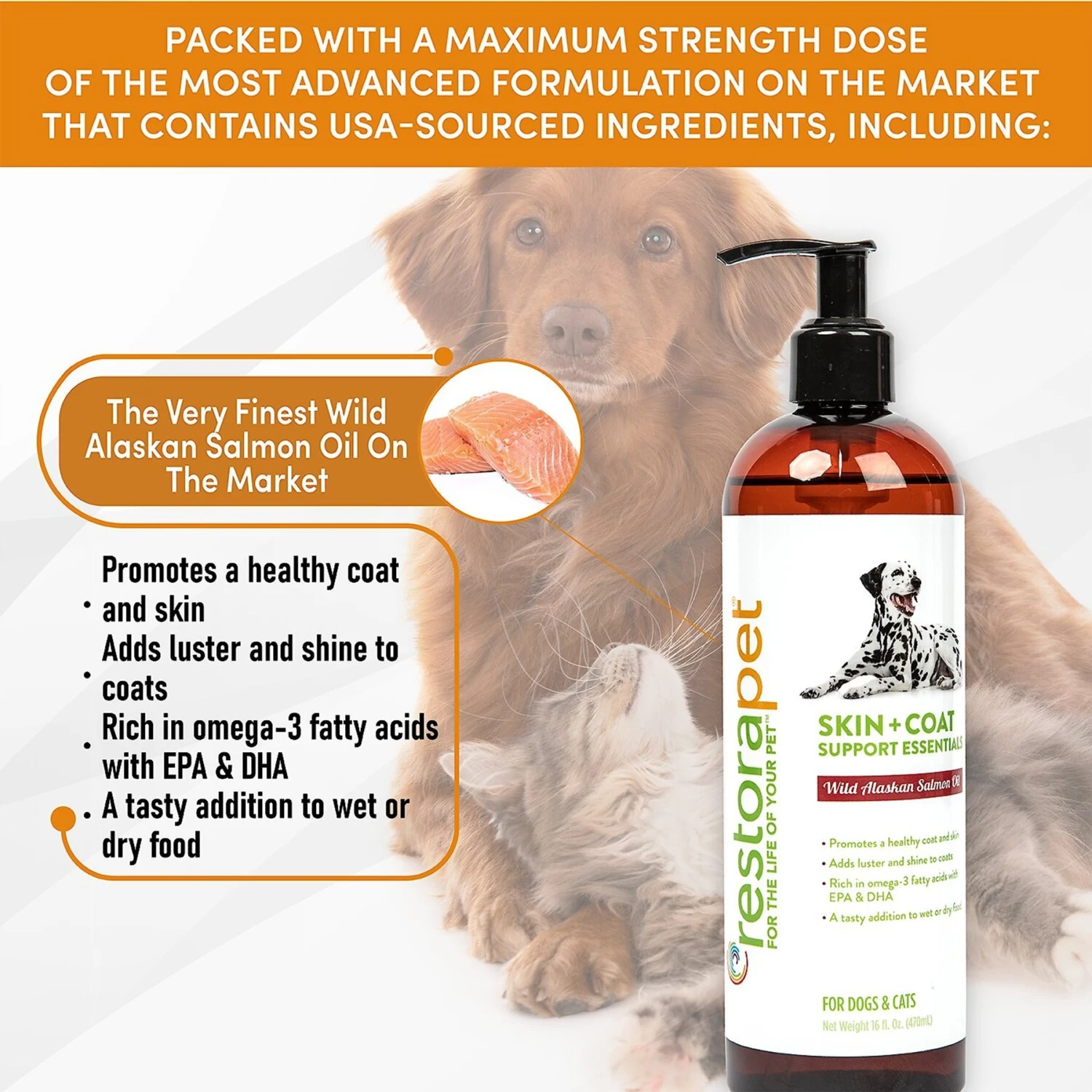 RestoraPet Skin + Coat Support Essentials Wild Alaskan Salon Oil Supplement For Dogs 4 RestoraPet Skin + Coat Support Essentials Wild Alaskan Salon Oil Supplement For Dogs - Image 4