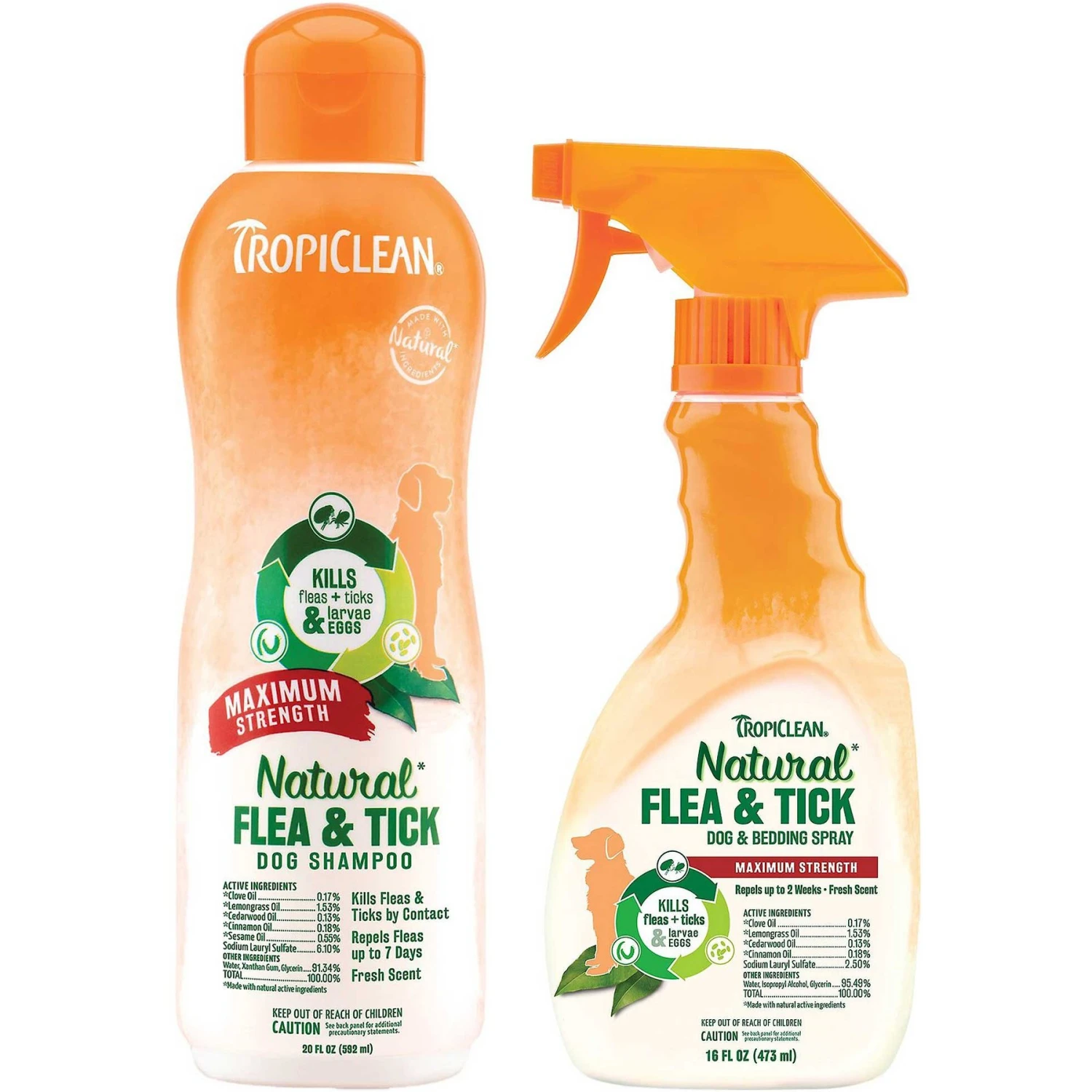TropiClean Maximum Strength Natural Flea & Tick Dog Shampoo & TropiClean Natural Flea & Tick Dog & Bedding Spray 1 TropiClean Maximum Strength Natural Flea & Tick Dog Shampoo & TropiClean Natural Flea & Tick Dog & Bedding Spray