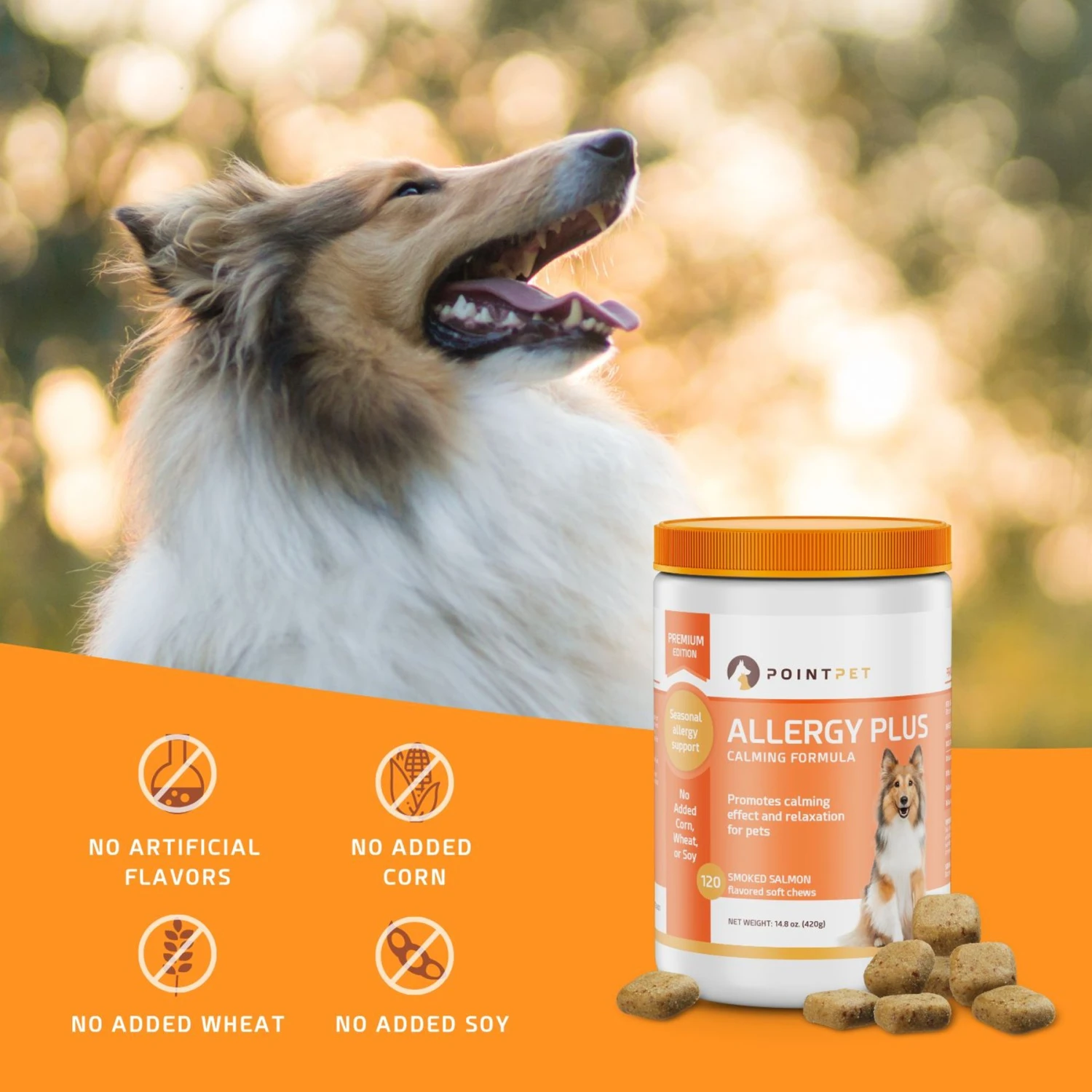 PointPet Allergy Plus Calming Smoked Salmon Flavored Seasonal Allergy Support Soft Chew Dog Supplement, 120 Count 2 PointPet Allergy Plus Calming Smoked Salmon Flavored Seasonal Allergy Support Soft Chew Dog Supplement, 120 Count - Image 2