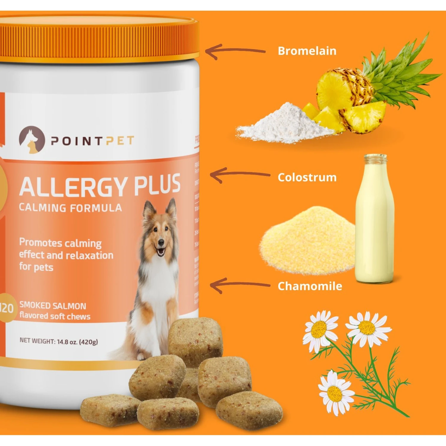 PointPet Allergy Plus Calming Smoked Salmon Flavored Seasonal Allergy Support Soft Chew Dog Supplement, 120 Count 3 PointPet Allergy Plus Calming Smoked Salmon Flavored Seasonal Allergy Support Soft Chew Dog Supplement, 120 Count - Image 3
