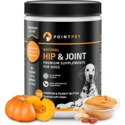 PointPet Glucosamine Peanut Butter & Pumpkin Flavored Hip & Joint Support Soft Chews Dog Supplement, 120 Count
