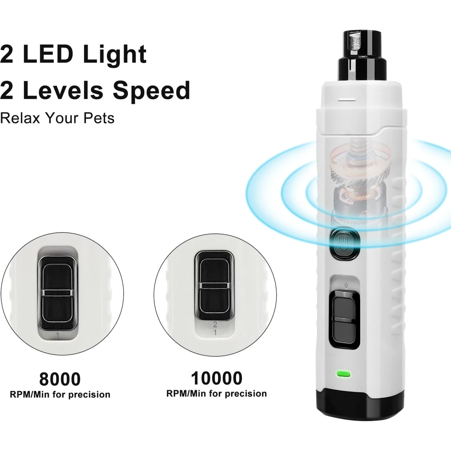 PATPET 2 LED Quiet Medium & Large Dog & Cat Nail Grinder 2 PATPET 2 LED Quiet Medium & Large Dog & Cat Nail Grinder - Image 2