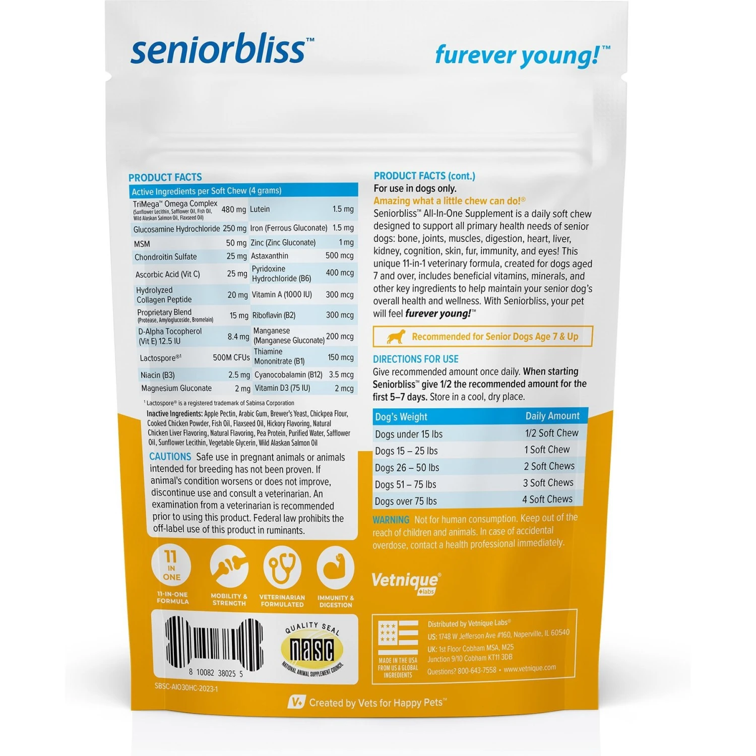 Vetnique Labs Seniorbliss Daily All-In-One Glucosamine & Probiotic Senior Hickory Chicken Soft Chews Senior Dog Supplement 2 Vetnique Labs Seniorbliss Daily All-In-One Glucosamine & Probiotic Senior Hickory Chicken Soft Chews Senior Dog Supplement - Image 2