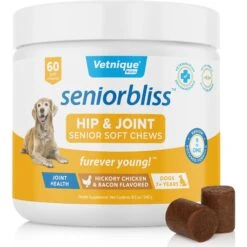 Vetnique Labs Seniorbliss Hip & Joint Mobility Glucosamine Chicken Bacon Flavored Joint Supplement For Senior Dogs