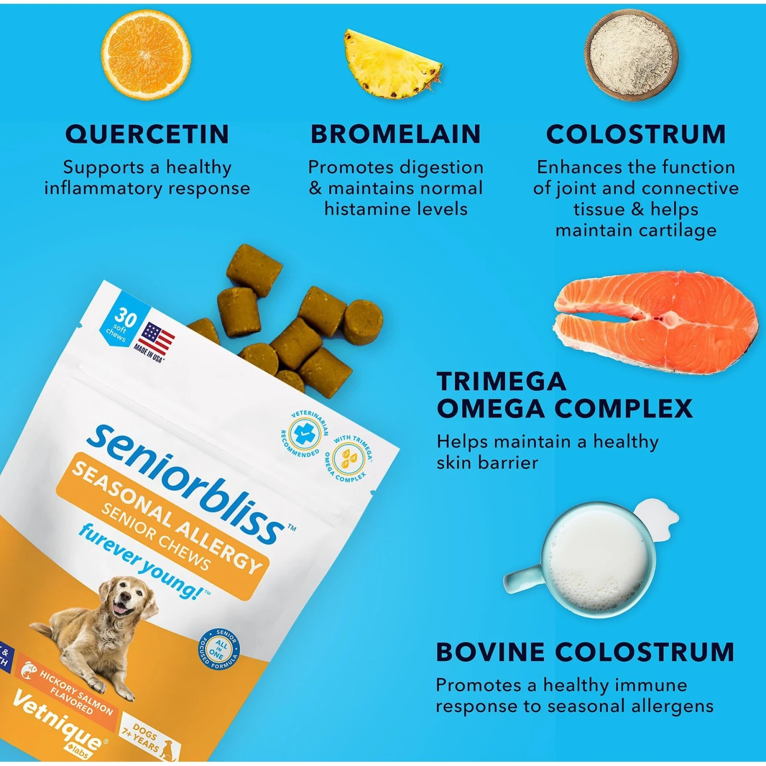 Vetnique Labs Seniorbliss Seasonal Allergy & Itch Salmon Flavored Fish Oil Soft Chews Allergy Supplement For Senior Dogs 6 Vetnique Labs Seniorbliss Seasonal Allergy & Itch Salmon Flavored Fish Oil Soft Chews Allergy Supplement For Senior Dogs - Image 6