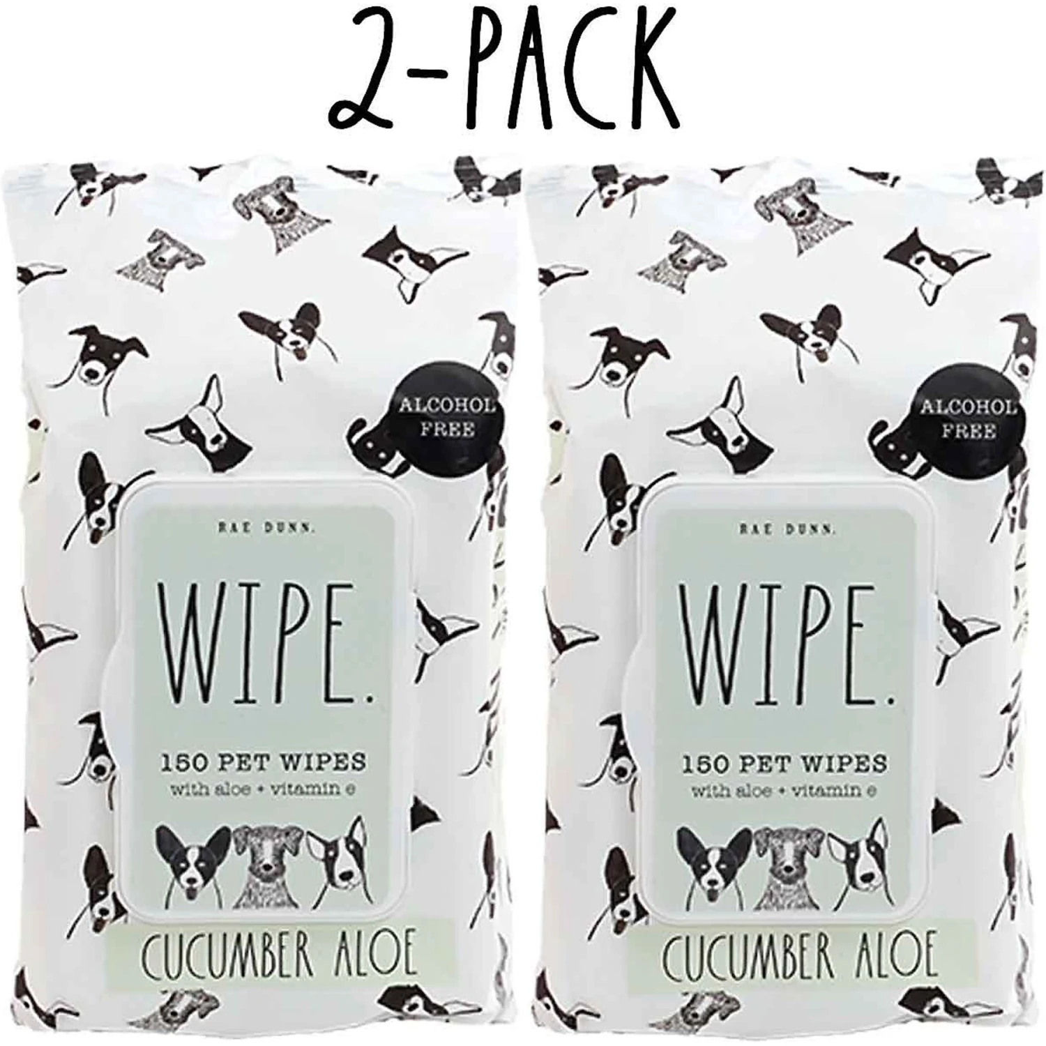 Rae Dunn WIPE. Aloe & Vitamin E Cucumber Aloe Scent Dog Wipes, 150 Count, 2 Pack 1 Rae Dunn WIPE. Aloe & Vitamin E Cucumber Aloe Scent Dog Wipes, 150 Count, 2 Pack