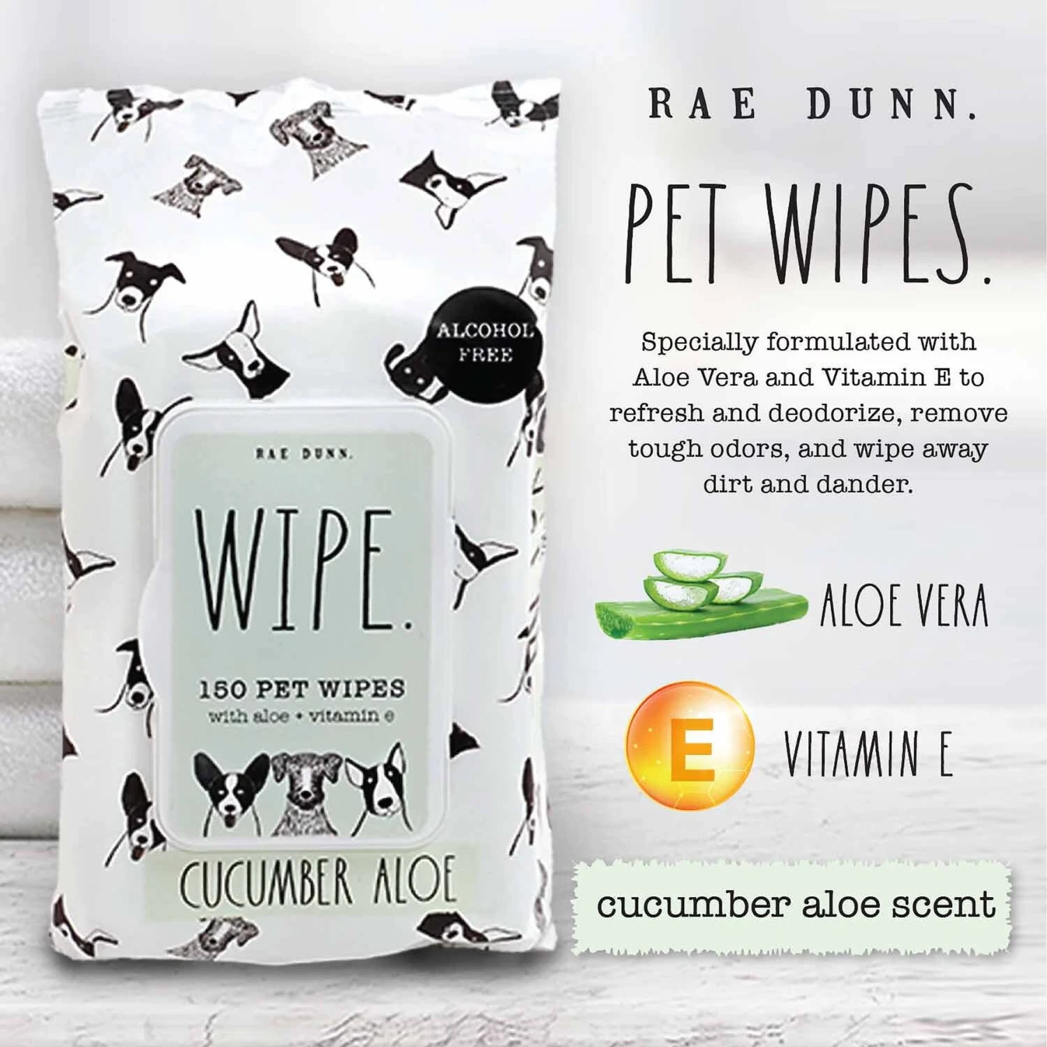 Rae Dunn WIPE. Aloe & Vitamin E Cucumber Aloe Scent Dog Wipes, 150 Count, 2 Pack 3 Rae Dunn WIPE. Aloe & Vitamin E Cucumber Aloe Scent Dog Wipes, 150 Count, 2 Pack - Image 3
