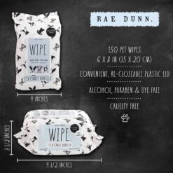 Rae Dunn WIPE. Aloe & Vitamin E Coconut Vanilla Scent Dog Wipes, 150 Count, 2 Pack -Pet Wellness 349321 PT2. AC SS1800 V1642463204