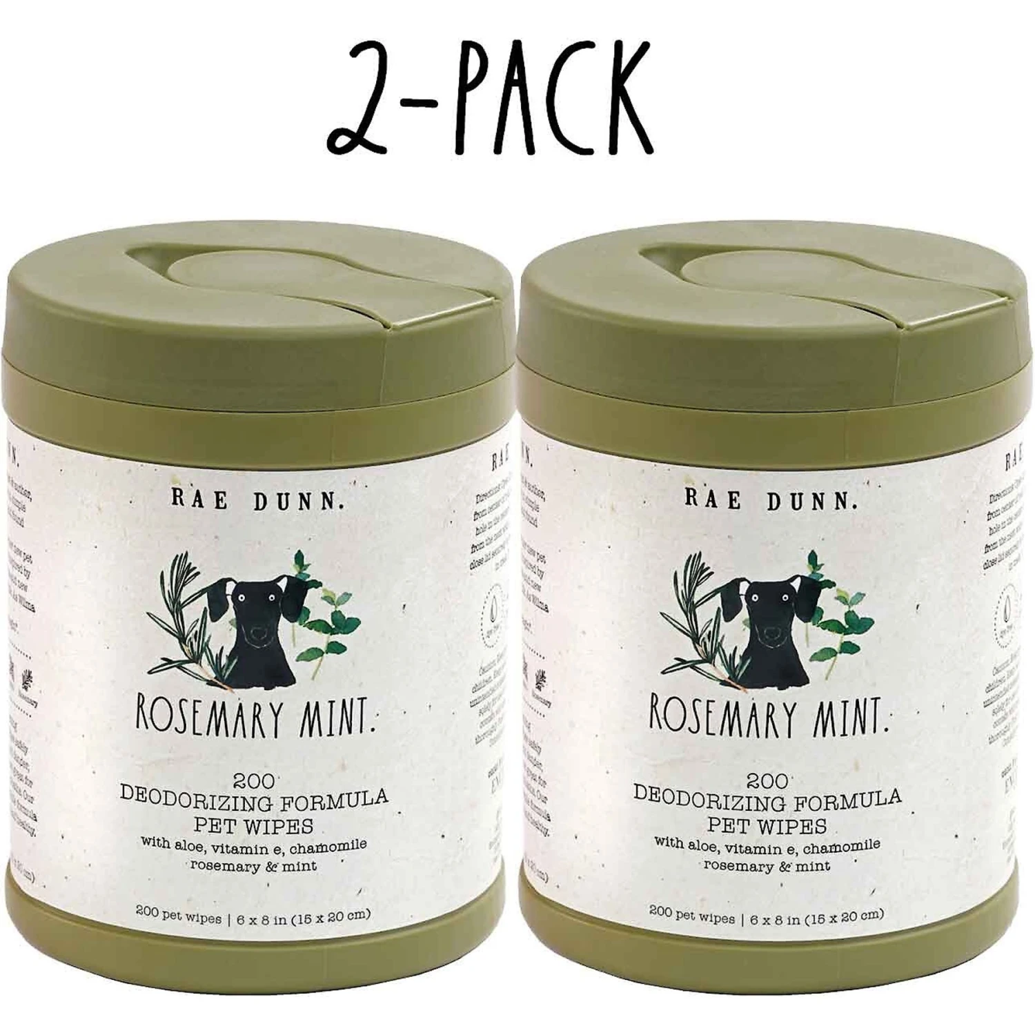 Rae Dunn Deodorizing Formula Cannister Dog Wipes, 200 Count, 2 Pack 1 Rae Dunn Deodorizing Formula Cannister Dog Wipes, 200 Count, 2 Pack