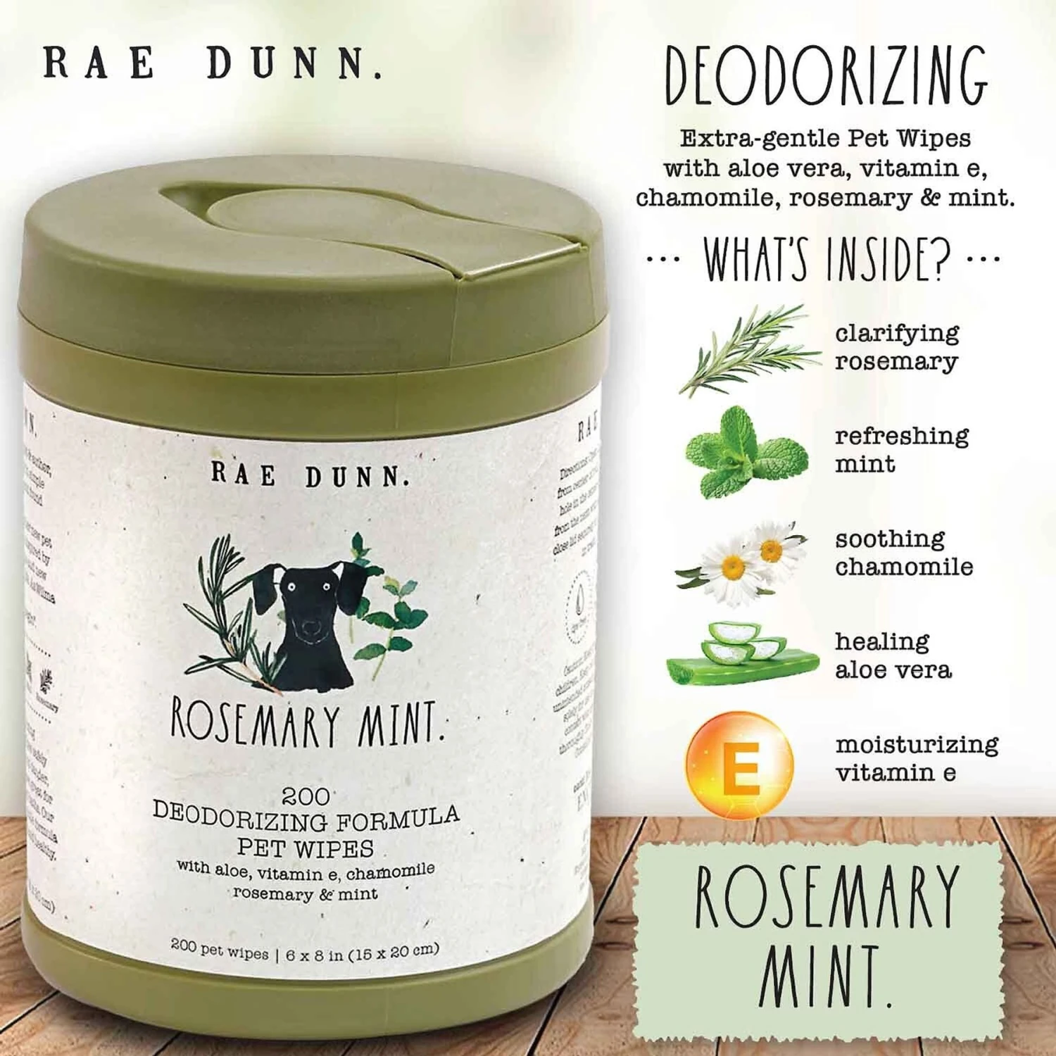 Rae Dunn Deodorizing Formula Cannister Dog Wipes, 200 Count, 2 Pack 3 Rae Dunn Deodorizing Formula Cannister Dog Wipes, 200 Count, 2 Pack - Image 3