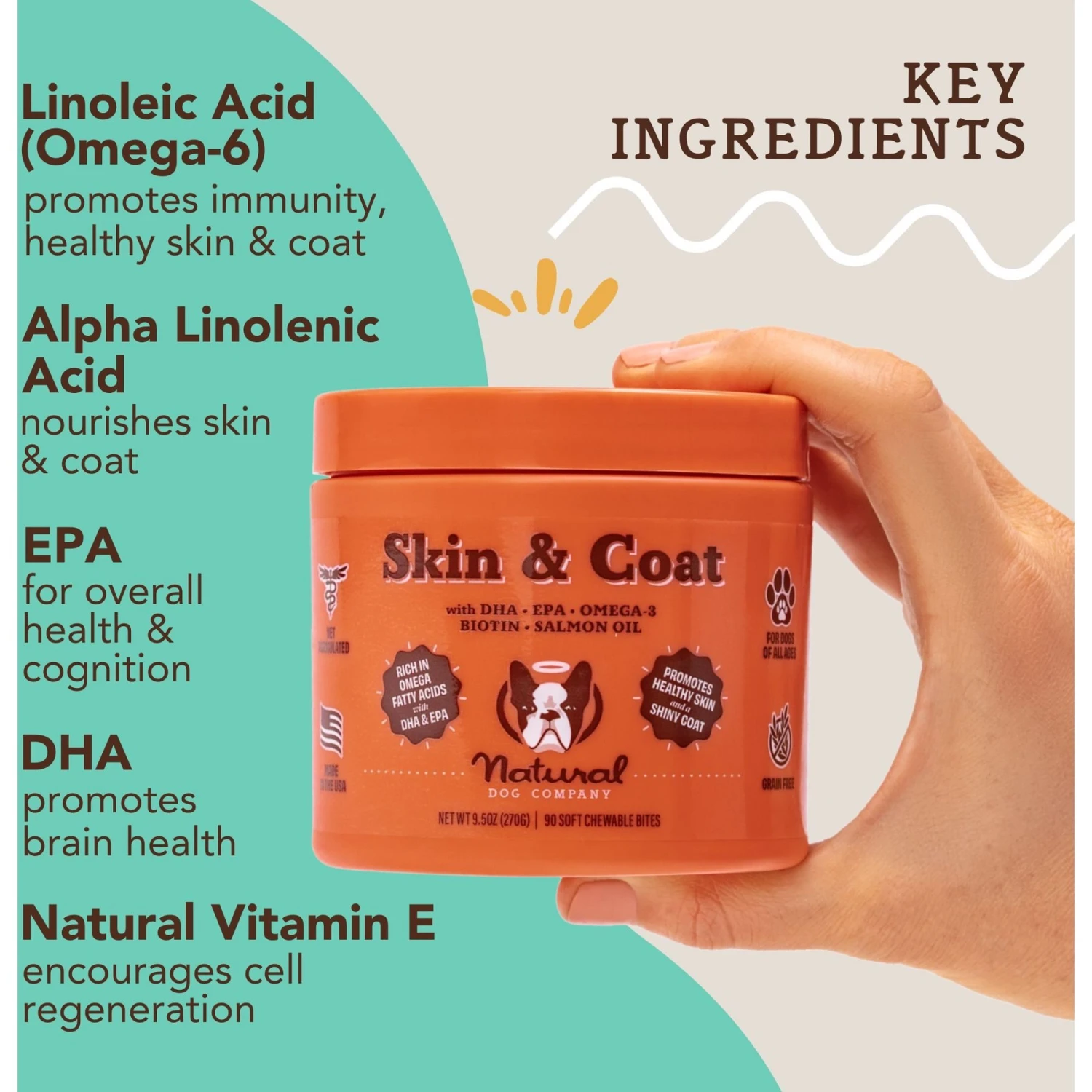 Natural Dog Company Skin & Coat Dog Supplement 2 Natural Dog Company Skin & Coat Dog Supplement - Image 2