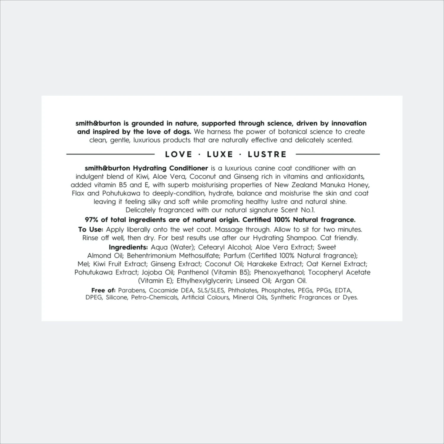 Smith&burton Hydrating Dog & Cat Conditioner, Scent No.2 8 Smith&burton Hydrating Dog & Cat Conditioner, Scent No.2 - Image 8