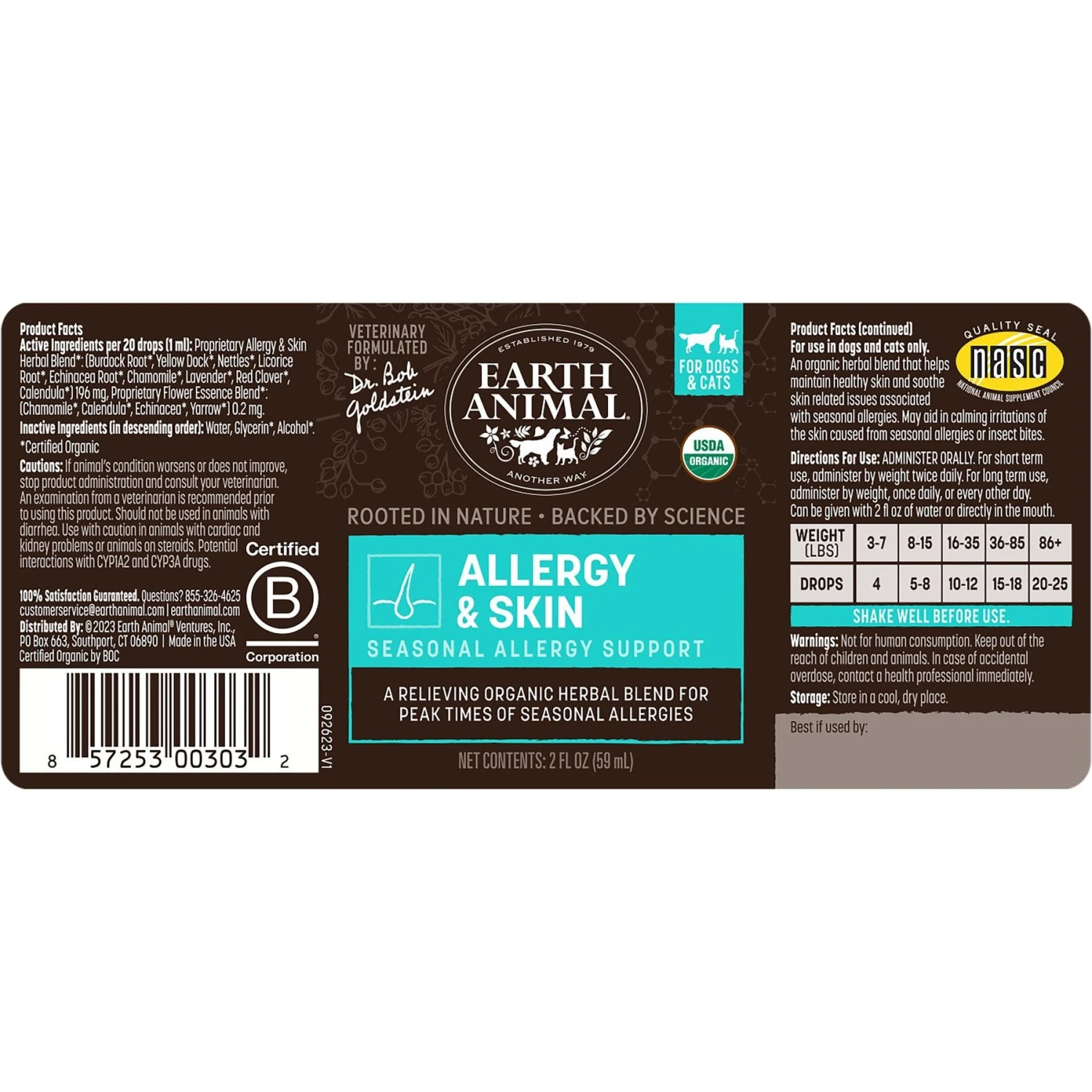 Earth Animal Natural Remedies Allergy & Skin Liquid Herbal Allergy Supplement For Dogs & Cats, 2-oz Bottle 3 Earth Animal Natural Remedies Allergy & Skin Liquid Herbal Allergy Supplement For Dogs & Cats, 2-oz Bottle - Image 3